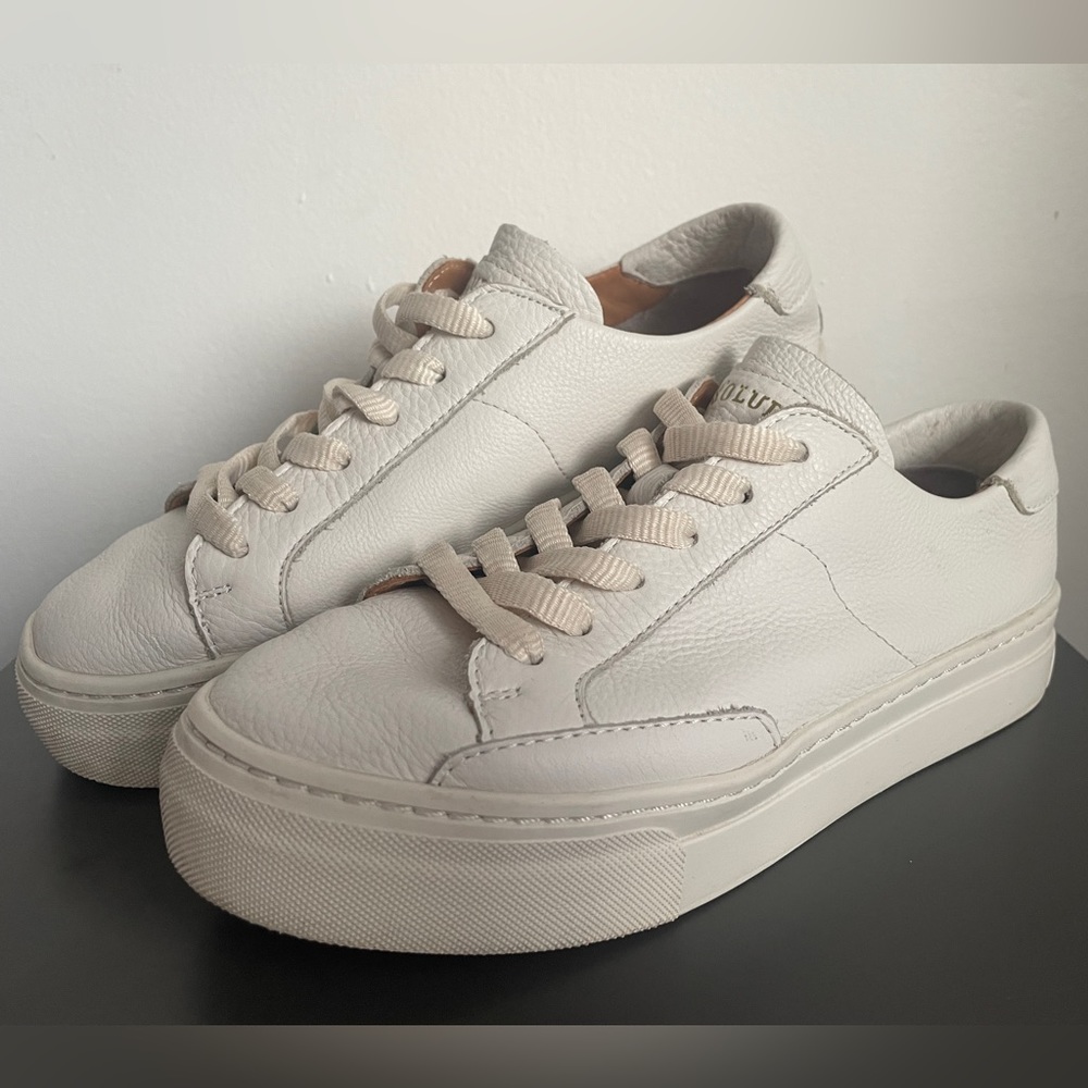 Soludos Womens Ibiza White Classic Leather Platform Sneaker Size 7